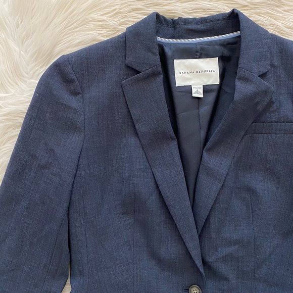 Banana Republic Navy Blue Wool Single Button Single Breasted Blazer Jacket - Picture 2 of 8